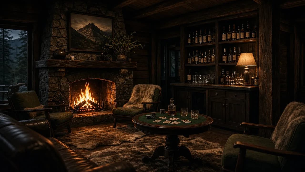 Sala íntima con chimenea y mesas, Estancia Mirador